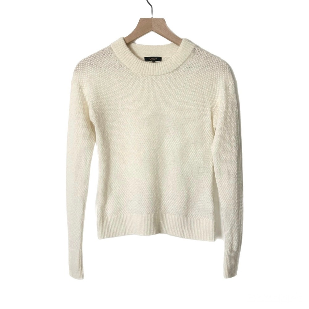 Quince Baby Alpaca Wool Diamond Stitch Crew Sweater Ivory Size XS